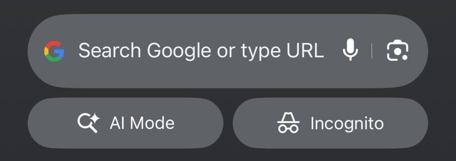 Google Chrome new tab page on mobile with AI Mode and Incognito buttons