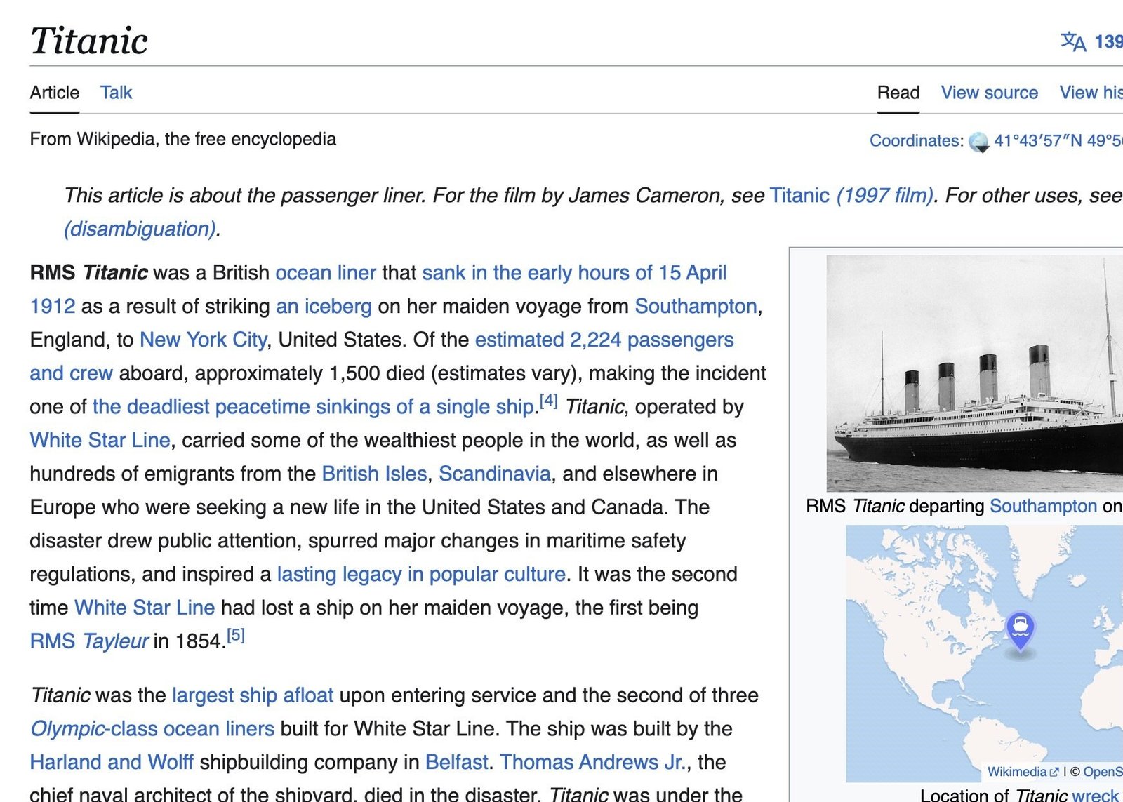 titanic entry for titanic